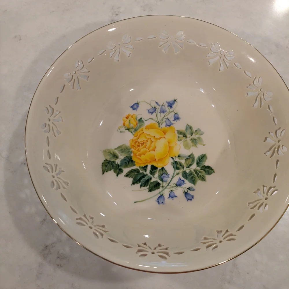 Lenox Floral Bowl with Yellow and Blue Design 9.5